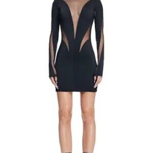 Mugler Black Mini Dress with Sheer Insets